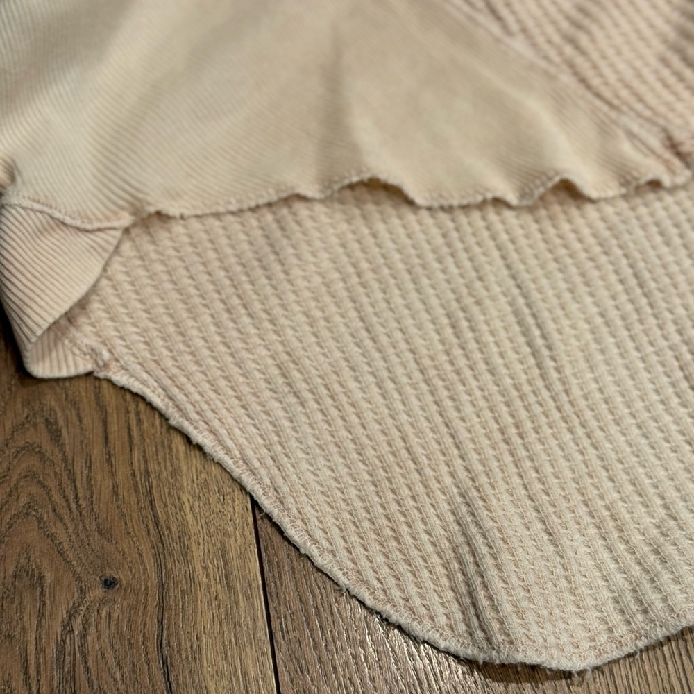 Free People One Scout Jacket Shacket Waffle Thermal Knit Slouchy Nude Sand - Picture 14 of 16